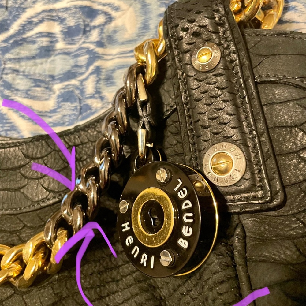 HENRI BENDEL Milliner Shopper - black embossed leather reptile pattern - in EUC! - Picture 11 of 15